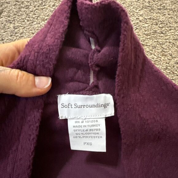 SOFT SURROUNDINGS Size Petite XS Wrap Purple Ruched Sweater Top Fleece V Neck - Picture 5 of 11